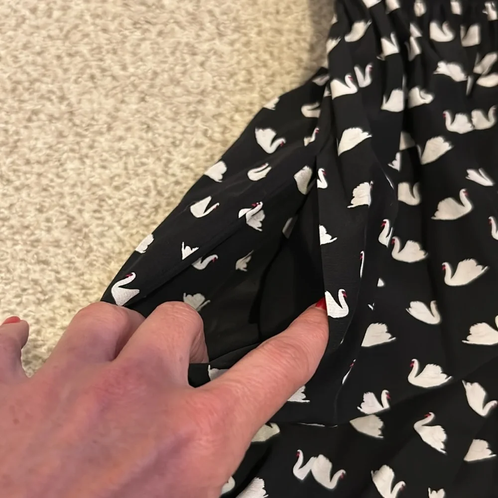 Kate Spade Swan Print Black & White Silk Rayon Dress, XS